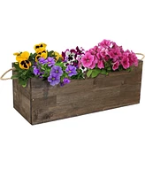 Outdoor Rectangle Acacia Wood Planter Box with Handles - 20.75 Inches Wide - Indoor and Outdoor Use