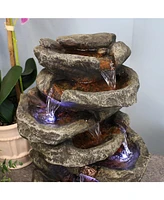 Sunnydaze Decor Stone Falls 15-Inch 6-Tier Tabletop Water Fountain with Led Lights - Electric Submersible Pump - Polyresin