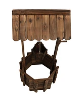 Sunnydaze Decor Outdoor Wooden Wishing Well Garden Planter with Hanging Flower Bucket, 45 Inch