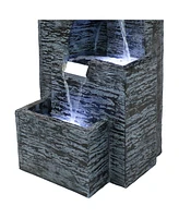 Sunnydaze Decor Cascading Tower 32-Inch Outdoor Water Fountain with Led Lights - Electric Submersible Pump with Adjustable Flow