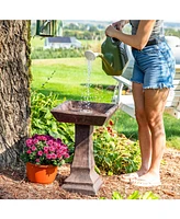 Sunnydaze Decor Simply Square 23-Inch H Glass Fiber Reinforced Concrete Bird Bath - Brown