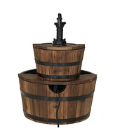 Sunnydaze Decor Country Wood Barrel 23-Inch 2-Tier Water Fountain - Electric Submersible Pump