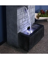 Sunnydaze Decor Tiered Brick Wall 13-Inch Tabletop Fountain with Led Light - Electric Submersible Pump with Adjustable Flow