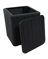 Sunnydaze Decor 11.5-Gallon Deck Storage Box with Flat Top and Faux Rattan Design - Phantom Gray