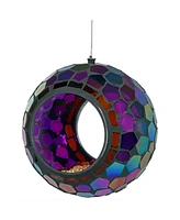 6-Inch Glass Mosaic Hanging Bird Feeder for Outdoors - Fly-Through Wild Bird Feeder - Purple