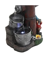 Sunnydaze Decor Fire Hydrant Gnomes 16-Inch Outdoor Water Fountain with Led Light - Submersible Electric Pump - Polyresin