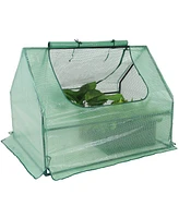 Outdoor Portable Mini Greenhouse Tent with 2 Zippered Side Doors and Iron Tube Frame - Green