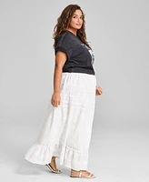 And Now This Plus Cotton Embroidered Lace-Trim Maxi Skirt, Exclusively at Macy's