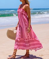 Cupshe Women's Pink Boho Square Neck Sleeveless Midi Beach Dress