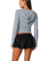 Edikted Women's Hooded Henley Waffle Top