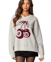 Edikted Women's Cherry 3 Oversized V Neck Sweater