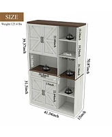 Boyel Living 70.87'' Multifunctional Farmhouse Kitchen Pantry Sideboard with Cabinet and Drawer, Kitchen Buffet with Hutch and Glass Holder, Microwave