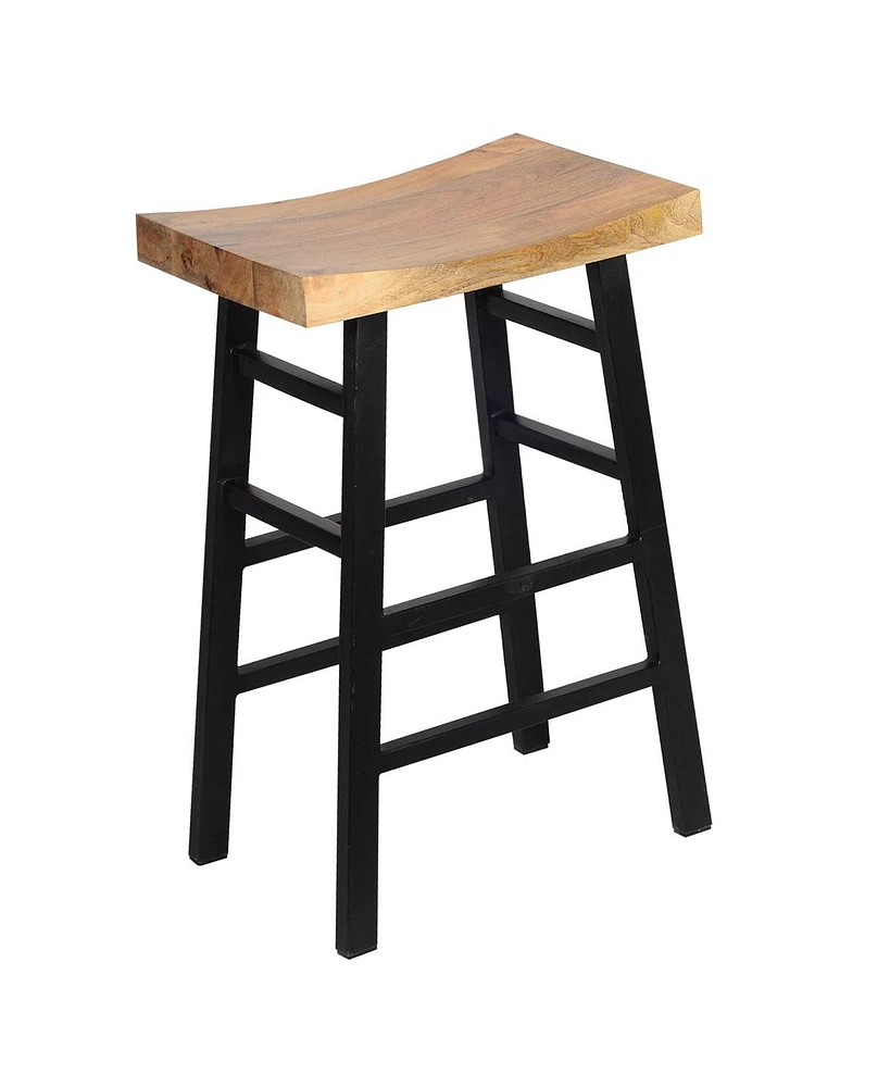 Slickblue Barstool with Saddle Style Wood Seat – Rustic and Comfortable Seating for Kitchen & Bar