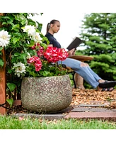 10" Round Lava Finish Ceramic Plant Pot Set - Features 1 Drainage Hole - 1.3 Gal Soil Capacity - Green Distressed Ceramic - Set of 2