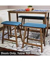 Sunnydaze Decor Rubberwood Backless Counter-Height Stools - Weathered Oak Finish with Blue Cushions - Set of 2