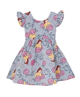 Princess Girls Disney Minnie Mouse Mickey Daisy Lilo & Stitch Belle Ariel Chambray Skater Dress to