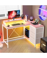 gaomon L Shaped Desk with Power Outlets & Led Lights