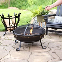 Sunnydaze Decor 25-Inch Diameter Victorian Steel Outdoor Wood Burning Fire Bowl with Handles and Spark Screen