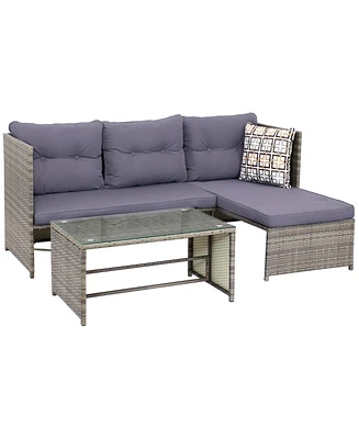 Longford Outdoor Patio Sectional Sofa Set - Backyard Brown Rattan Wicker Chaise Lounge Furniture with Coffee Table and Thick Cushions