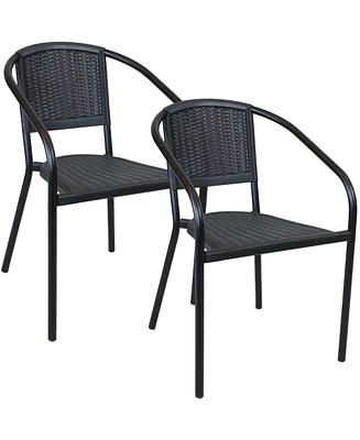 Sunnydaze Decor Aderes Steel Frame Plastic Patio Arm Chair - 330 lb Capacity - Set of 2 - Black Frame with Black Seat and Back