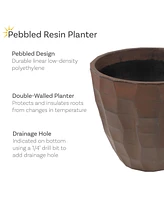 Pebbled Polyresin Round Outdoor Planter - 15.75" Flower Pot for Indoor or Outdoor Use
