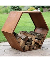 Sunnydaze Decor Outdoor Hexagon Heavy-Duty Firewood Log Rack - Honeycomb Design - Cold-Rolled Steel Construction - 30-Inch