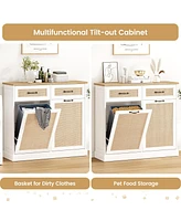 gaomon Tilt Out Trash Cabinet with Natural Rattan, Hidden Trash Can Cabinet 10 Gallon Trash Holder