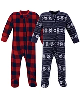 Hudson Baby Baby Boys Hudson Fleece Zipper Sleep and Play 2pk, Sweater Plaid