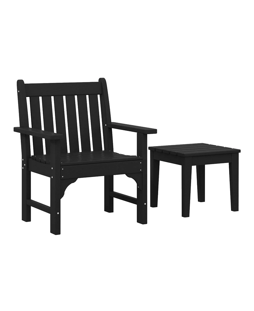 WestinTrends Outdoor Patio 2-Piece Hdpe Adirondack Garden Chair with Square Side Table Set