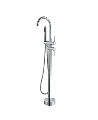 Freestanding Bathtub Faucet Floor Mount Tub Filler Faucet with Handheld Shower 360° Swivel Bathtub Faucet Set with Stainless Steel Water Supply P