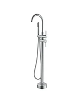 Freestanding Bathtub Faucet Floor Mount Tub Filler Faucet with Handheld Shower 360° Swivel Bathtub Faucet Set with Stainless Steel Water Supply P