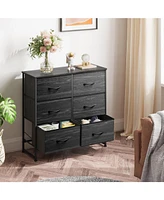 Wlive Fabric Dresser for Bedroom 6 Drawer Double Storage Tower with Bins Chest of Drawers Closet Living Room Hallway