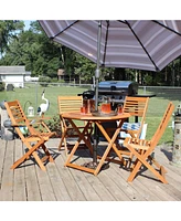 Sunnydaze Decor Meranti Wood 5-Piece Foldable Outdoor Patio Dining Set - 4-Chairs and 1 Table - Teak Oil Finish