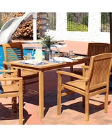 Sunnydaze Decor Rectangular Solid Teak Outdoor Dining Table - Light Wood Stain Finish - 47-Inch