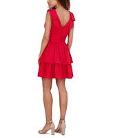 kensie Women's Pleated Bow-Shoulder Fit & Flare Dress