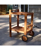Sunnydaze Decor Outdoor Wood Bar Cart with Wheels - Malaysian Hardwood with Teak Oil Finish - 27.5" Wide x 35.5" High