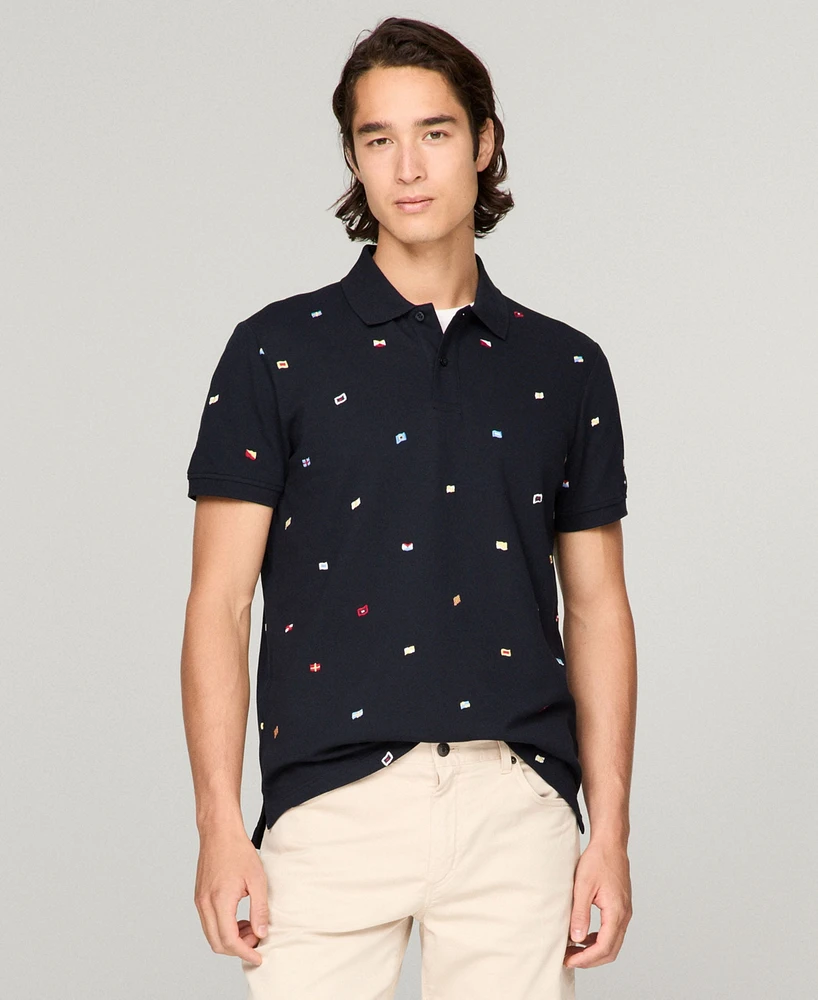 Tommy Hilfiger Men's Regular Fit Allover Flag Polo Shirt