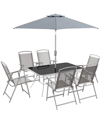 Outsunny 8 Piece Patio Dining Set with Umbrella Folding Chairs Table