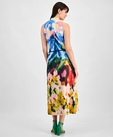 Anne Klein Women's Rope-Belt Watercolor-Print Dress