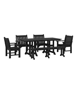 WestinTrends 6-Piece Hdpe Outdoor Rectangle Dining Patio Table and Chairs Set