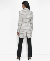 Dkny Womens Tweed One Button Long Blazer Split Hem Elasticated Back Ankle Pants Sleeveless Draped Front Blouse