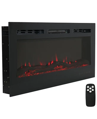 Modern Flame Wall-Mounted or Recessed Indoor Electric Fireplace with Led Lights - Black Finish