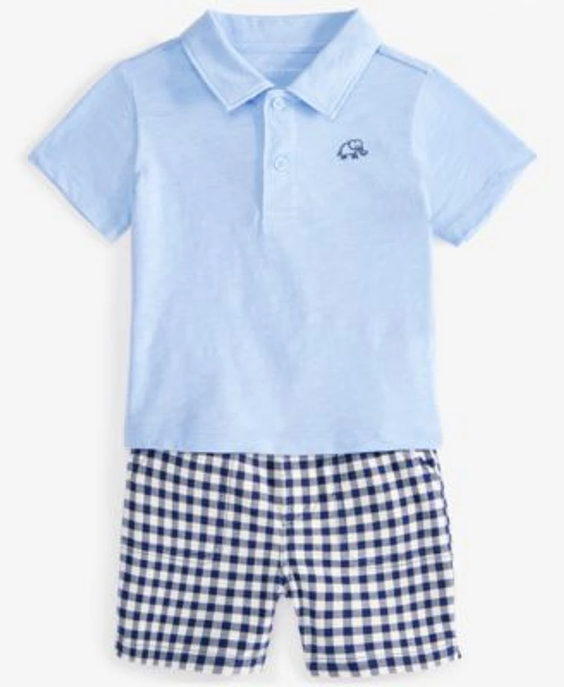 First Impressions Baby Boys Elephant Detail Polo Shirt Plaid Shorts Exclusively At Macys
