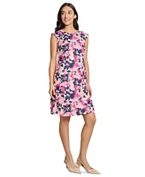 Jones New York Petite Linen-Blend Floral-Print Cap-Sleeve Dress