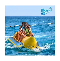 SereneLife 3-Person Inflatable Banana Boat, With Foot Pump & Repair Kit