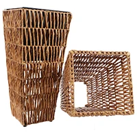 Hyacinth 11" Tall Square Outdoor Planter - Set of 2 Poly-Wicker Planters with Plastic Inlay Fog