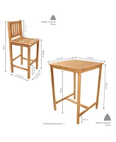 3-Piece Teak Wood Bar-Height Patio Table Set - Outdoor Bar Table and Chairs - For Balcony, Home Bar, or Deck