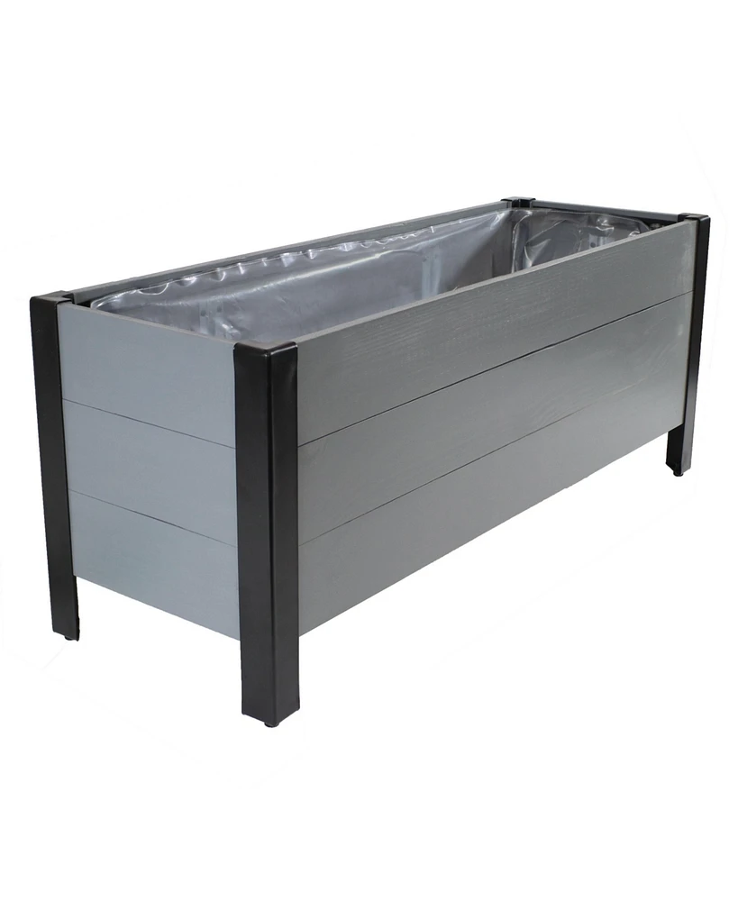 Sunnydaze Decor Acacia Wood Rectangular Planter Box - 14.75" H Wooden Raised Garden Bed with Removable Polyethylene Planter Bag - Gray