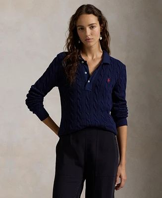 Polo Ralph Lauren Women's Cable-Knit Cotton Long-Sleeve Shirt Sweater