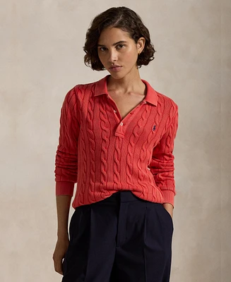 Polo Ralph Lauren Women's Cable-Knit Cotton Long-Sleeve Shirt Sweater